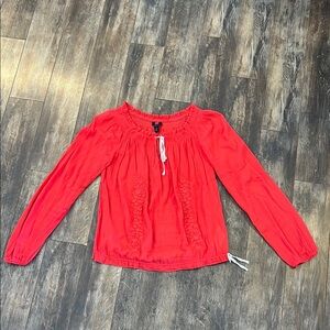 Tommy Hilfiger Dark Orange Long Sleeve Smocked Blouse with Tie Front